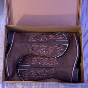 Brown Cowboy Boots with Red Embroidery